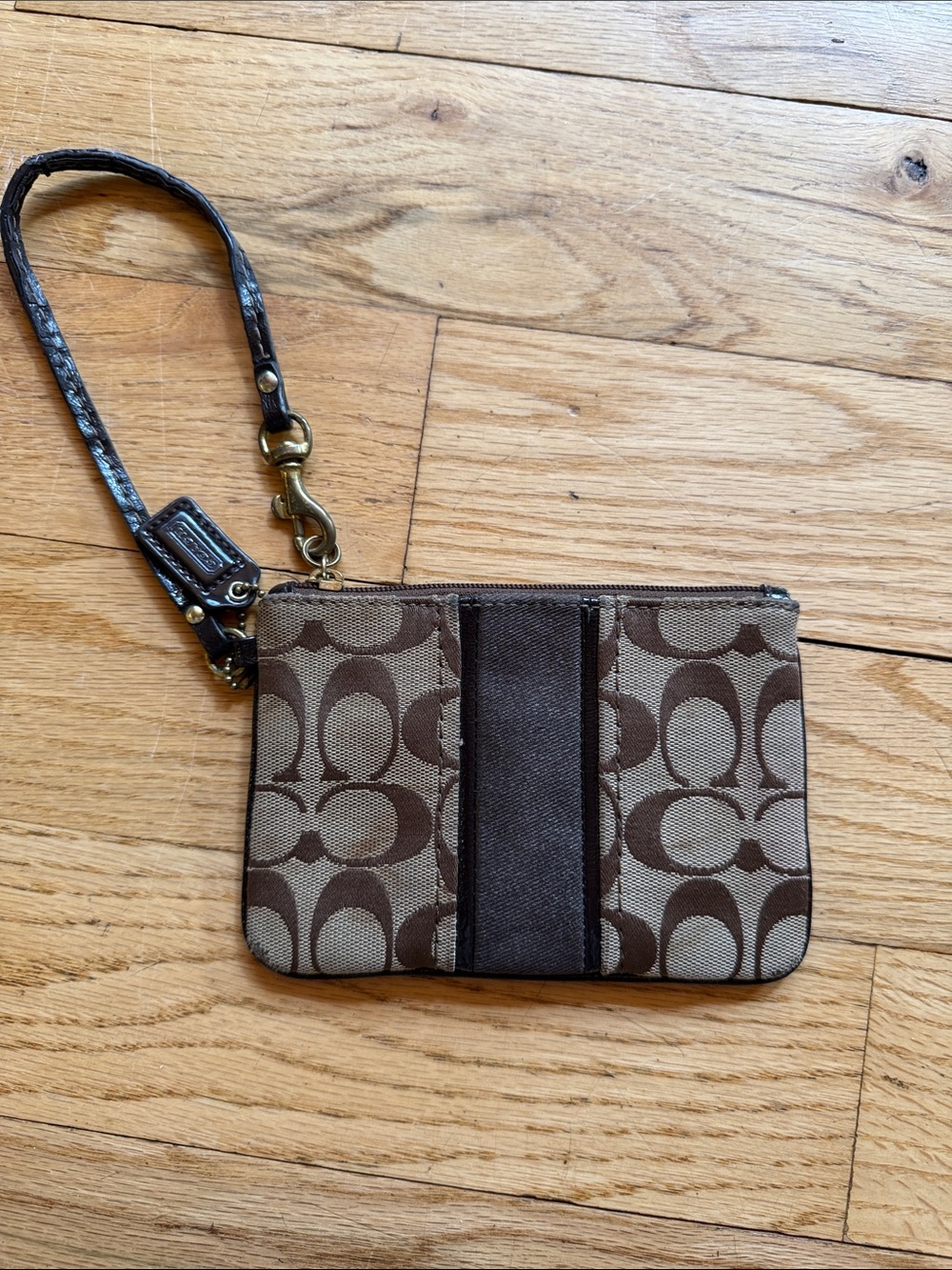 Coach Signature Canvas Wristlet in Brown
